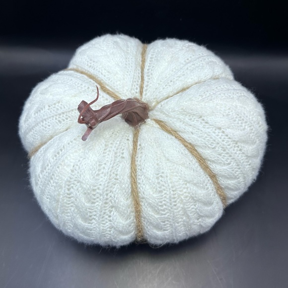 Cable Knit Decorative Pumpkins White Halloween Decor 4” x 8” - Picture 2 of 4